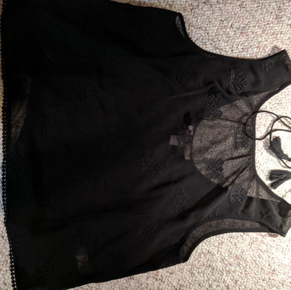 Forever 21 Black Sheer Embroidered Tank M
